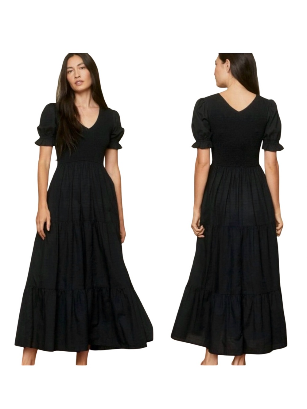Christy‎ Dawn Brooklyn Night Waffle Smocked Maxi Dress 2X Black Cottagecore NWT